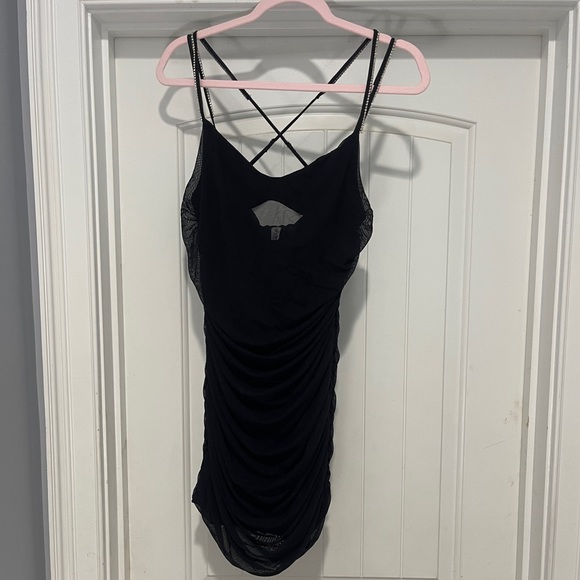 Sandra Mesh Ruched Bodycon Dress in Black- SIZE XL - Picture 1 of 6